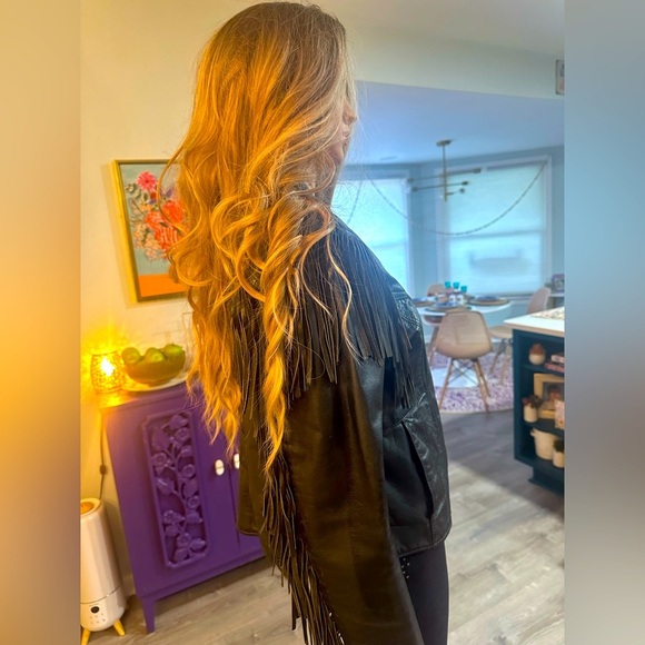 BRANDED GARMENTS INC Black Fringe Leather Jacket Sz M - Picture 3 of 13